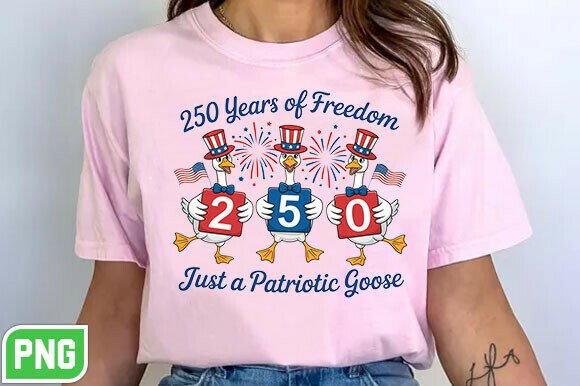 Celebrate with the USA 250 Just a Patriotic Goose PNG Design