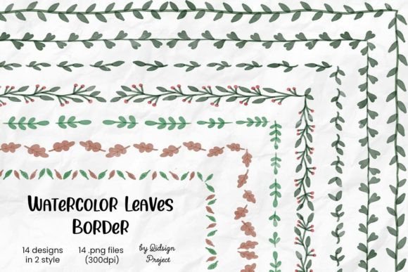 Elegant Watercolor Leaves Border, Decorative Designs