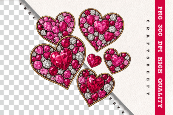 Elevate Designs with Faux Rhinestone Hearts PNG
