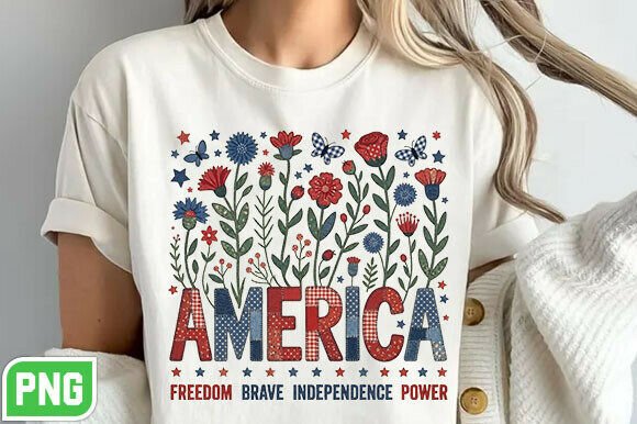 Floral America Patriotic 4th July PNG: A Design Asset