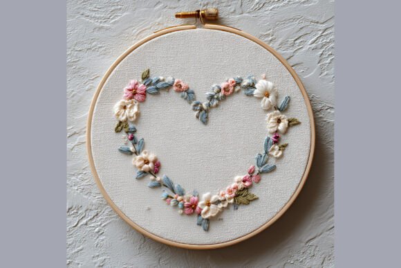 Heart Floral Wreath Embroidery Pattern17: A Design Asset for Timeless Branding