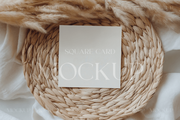Rustic Square Card Mock on Woven Charger: Elevate Your Design Presentation