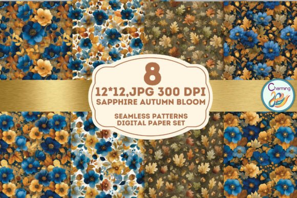 Seamless Paper: Sapphire Autumn Bloom - A Design Asset