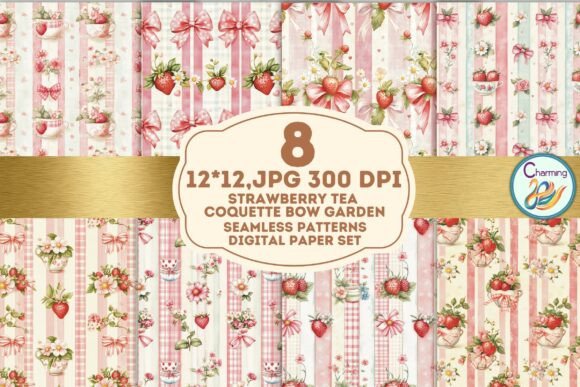 Strawberry Tea Bow Garde: Seamless Patterns for Design