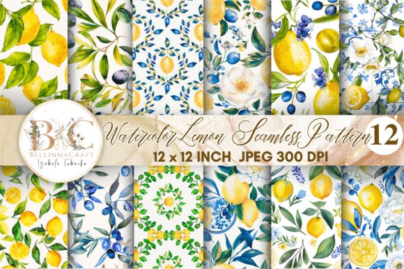 Vibrant Watercolor Lemon Seamless Patterns for Designers