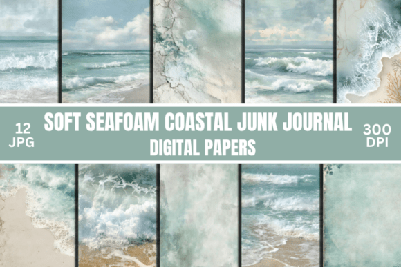 Vintage Soft Seafoam Ocean Junk Journals: Coastal Design Assets