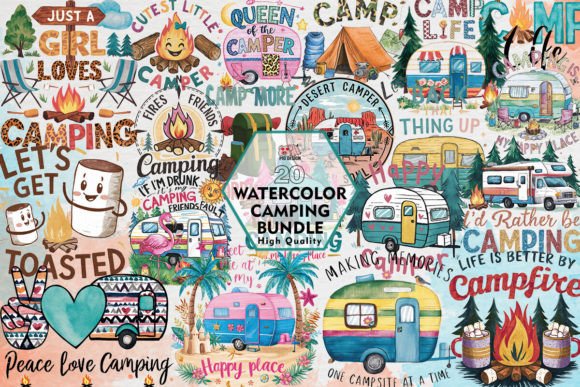 Watercolor Camping Clipart PNG Graphics for Modern Design
